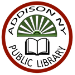 Addison NY Public Library Logo Red Circle with green and white sun and open book